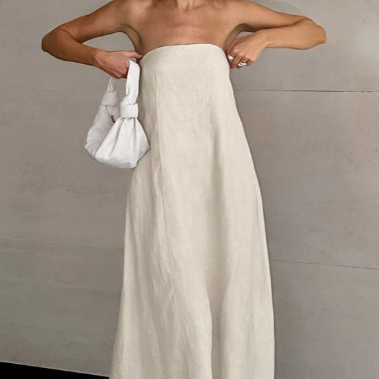 OLANE Loose Fit Strapless Backless Maxi Dress KhakiSWomen’s Dresses