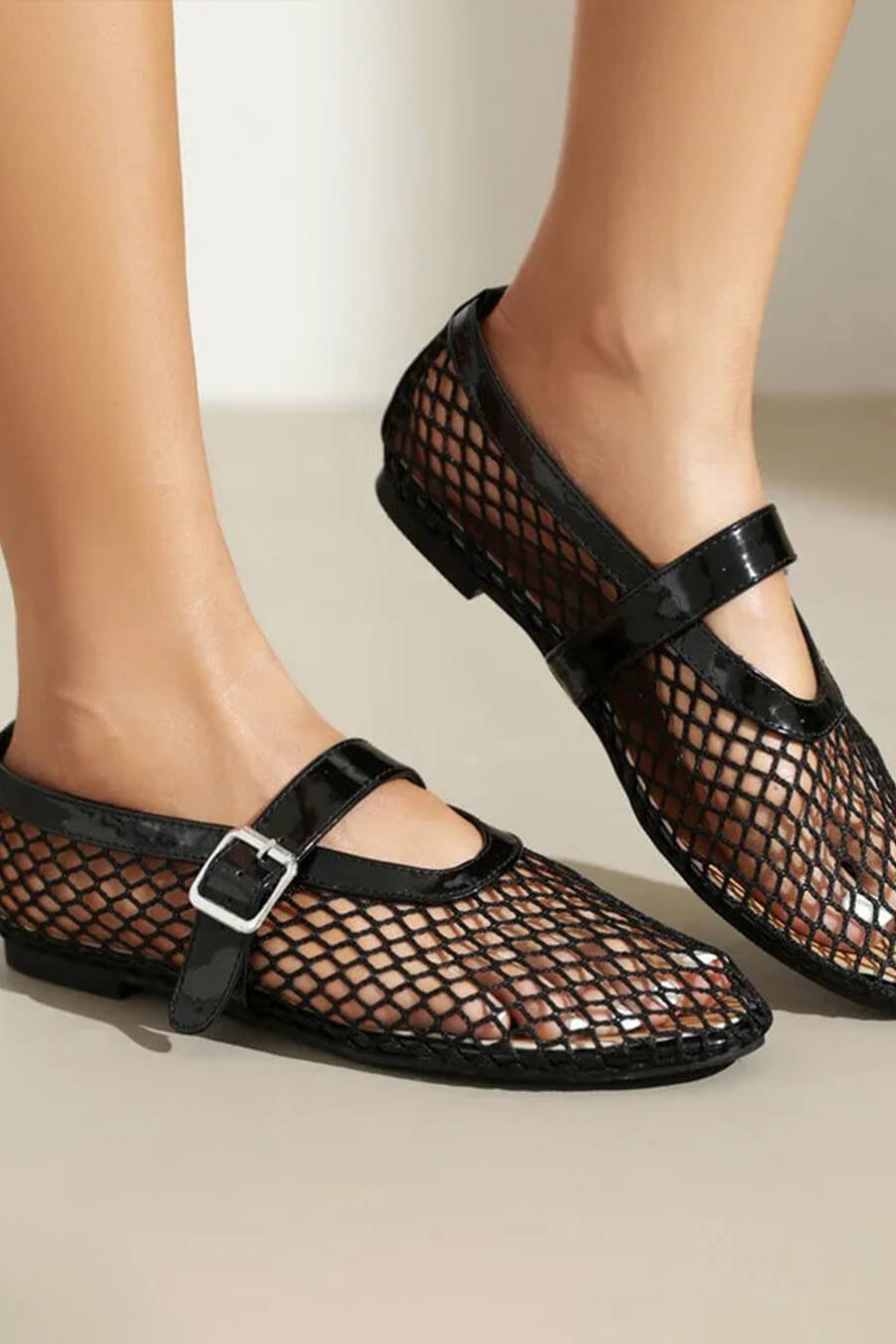 OLANE Luella Buckled Mesh Ballet Flats Black35Shoes