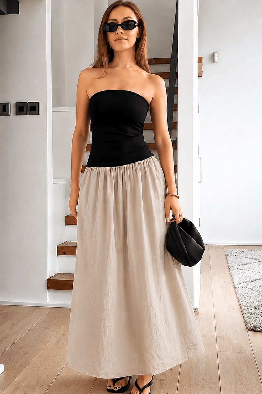 OLANE Maria Color-Blocked Strapless Maxi Dress MWomen’s Dresses