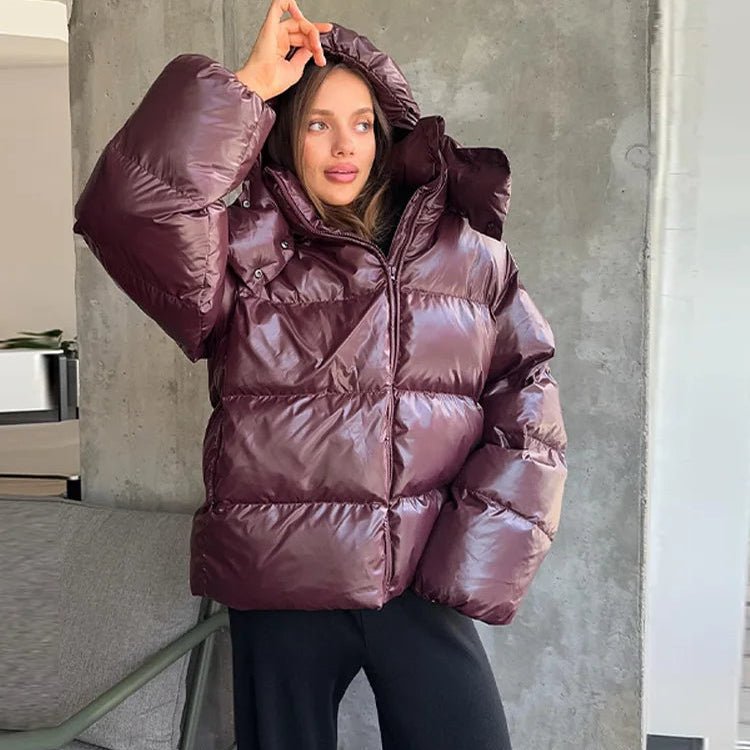 OLANE Mila Hooded Puffer Jacket BurgundySWomen's Coats & Jackets