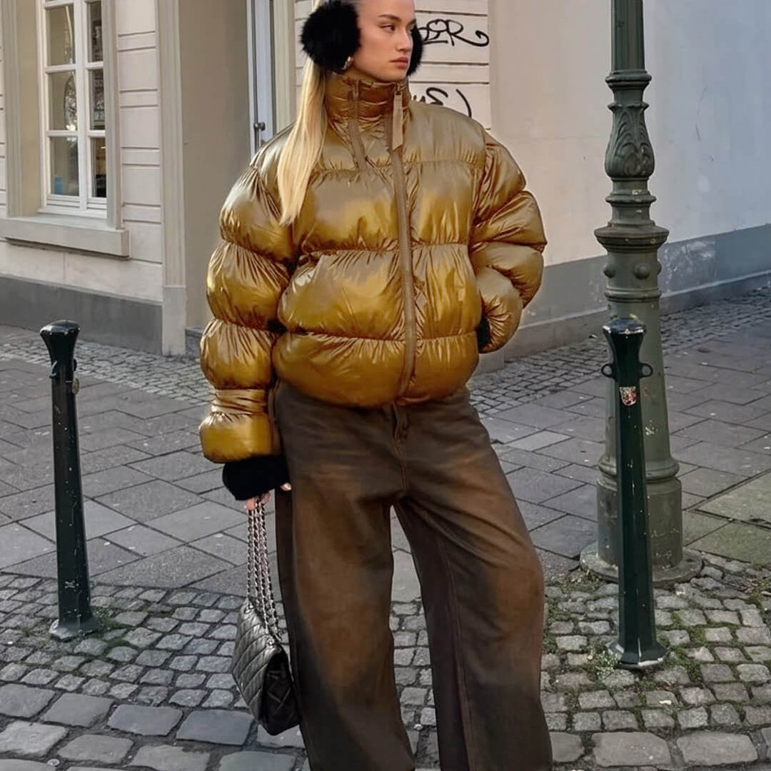 OLANE Monica Shiny Puffer Jacket GoldSWomen's Coats & Jackets
