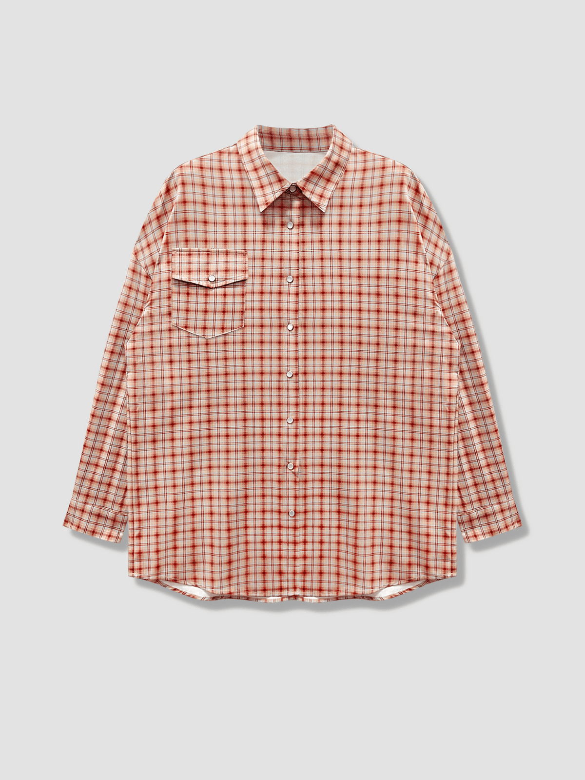 OLANE Oversized Plaid Long Sleeve Shirt OrangeMWomen’s Tops