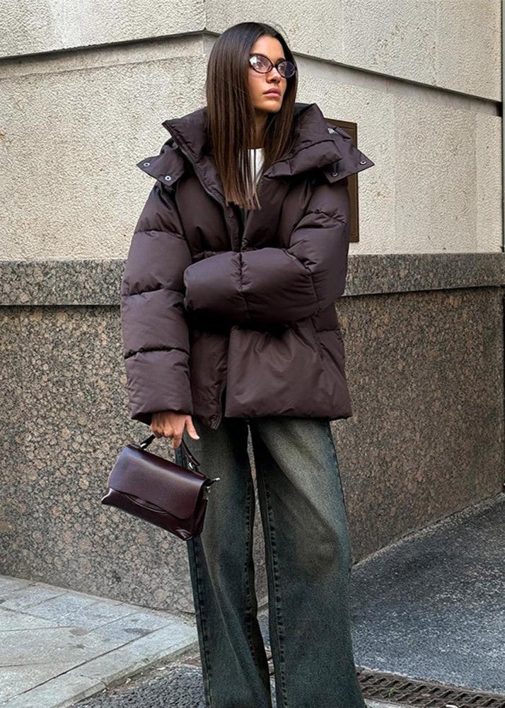 OLANE Oversized Puffer Jacket with Detachable Hood Dark BrownSWomen's Coats & Jackets