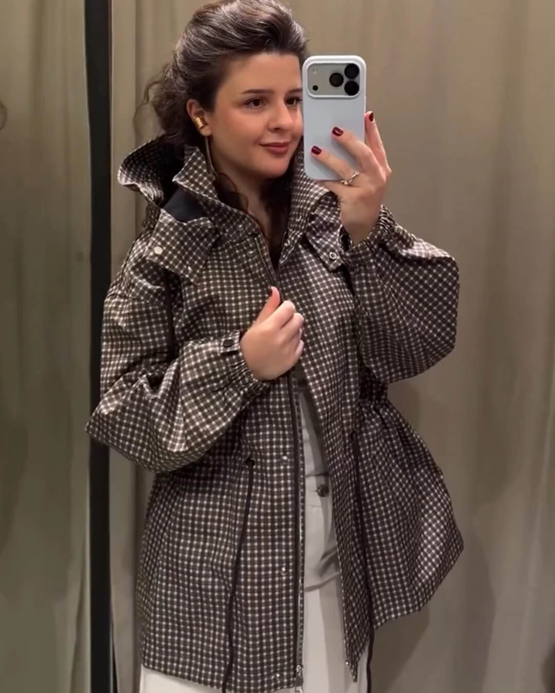 OLANE Plaid Hooded Windbreaker Jacket LWomen's Coats & Jackets