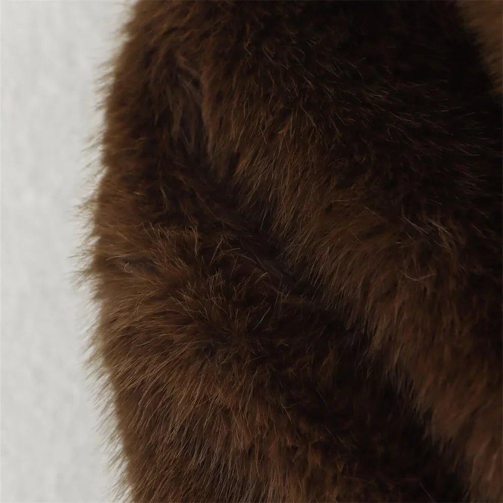 OLANE Plush Turn-Down Collar Faux Fur Jacket BrownLWomen's Coats & Jackets