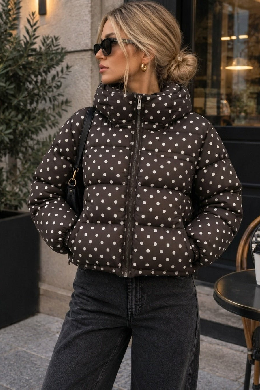 OLANE Polka Dot Cropped Puffer Jacket XSJacket