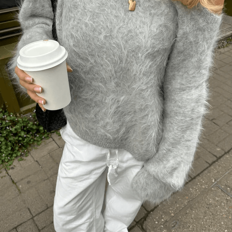OLANE Relaxed Fit Off-Shoulder Mohair Sweater GreySWomen's Sweaters & Cardigans