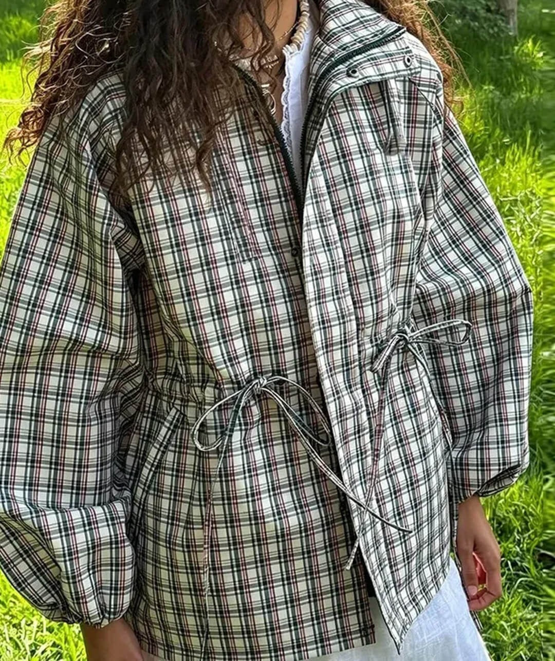 OLANE Retro Plaid Oversized Hooded Jacket MWomen's Coats & Jackets