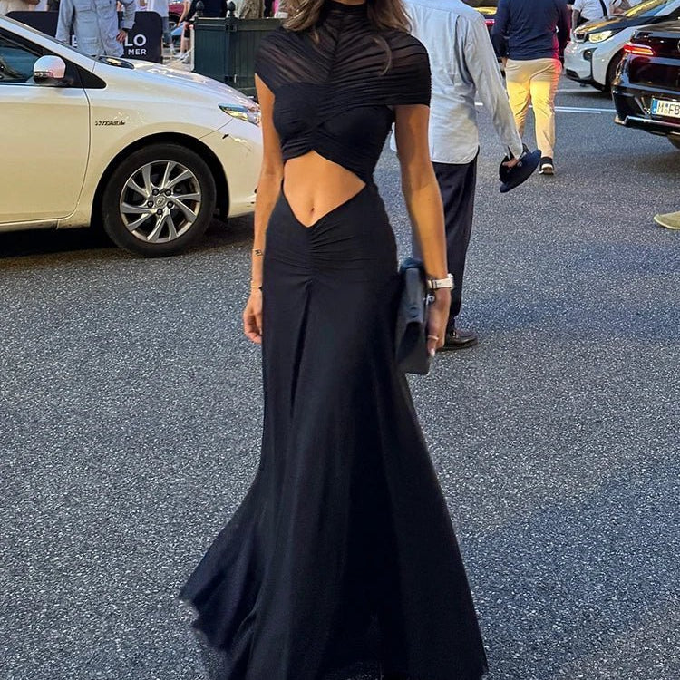 OLANE Ruched Cutout Bodycon Maxi Dress BlackXSWomen's Dresses