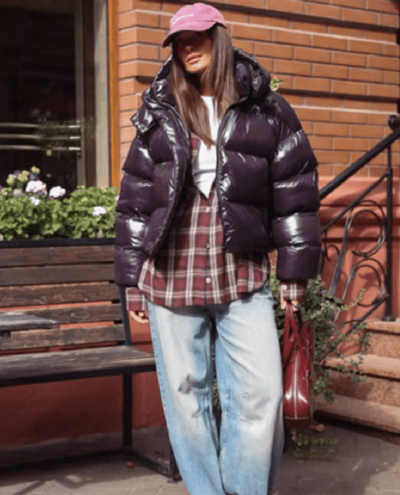 OLANE Short Glossy Hooded Puffer Jacket PurpleMWomen's Coats & Jackets