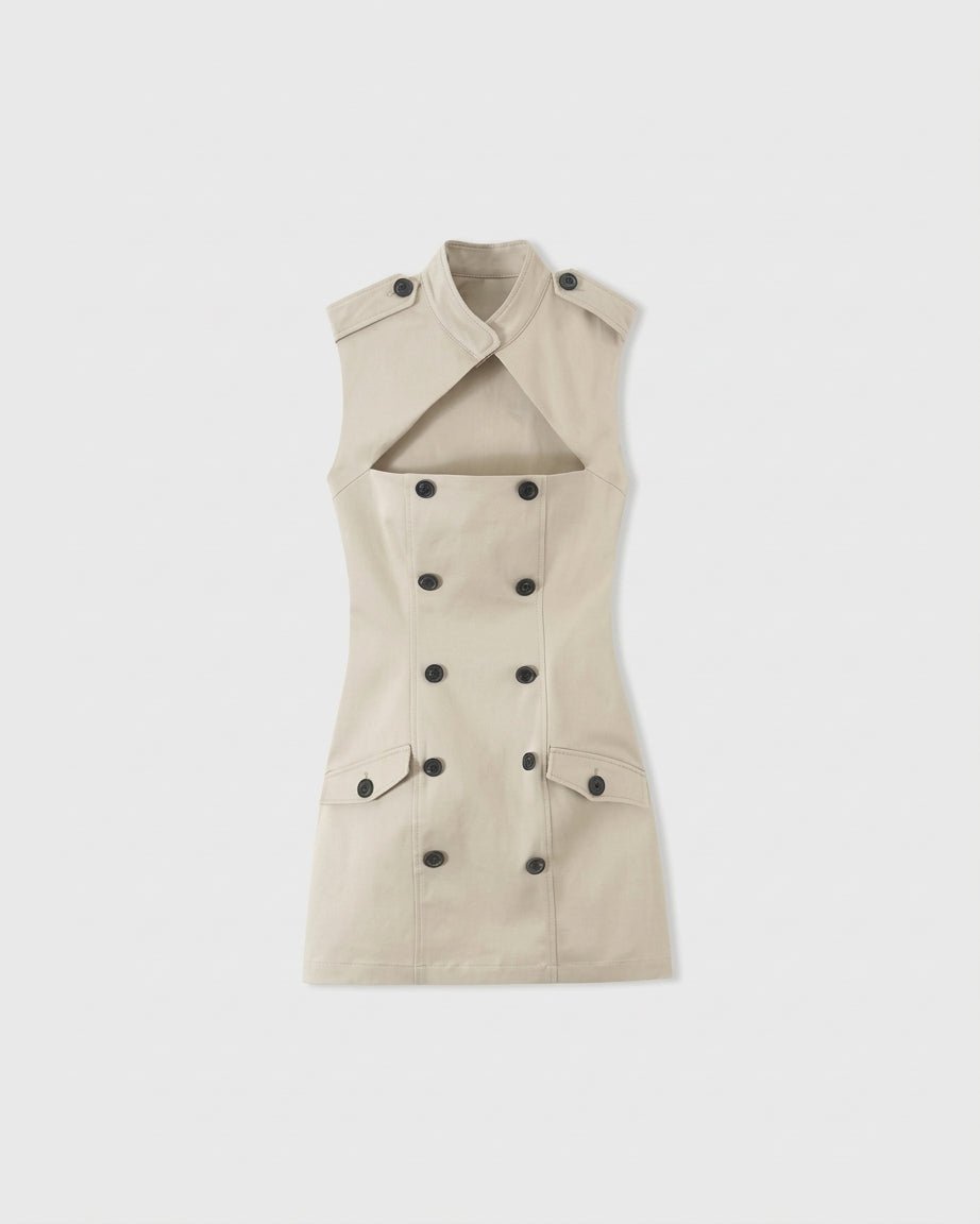 OLANE Sleeveless Cutout Sheath Mini Dress BeigeMDress