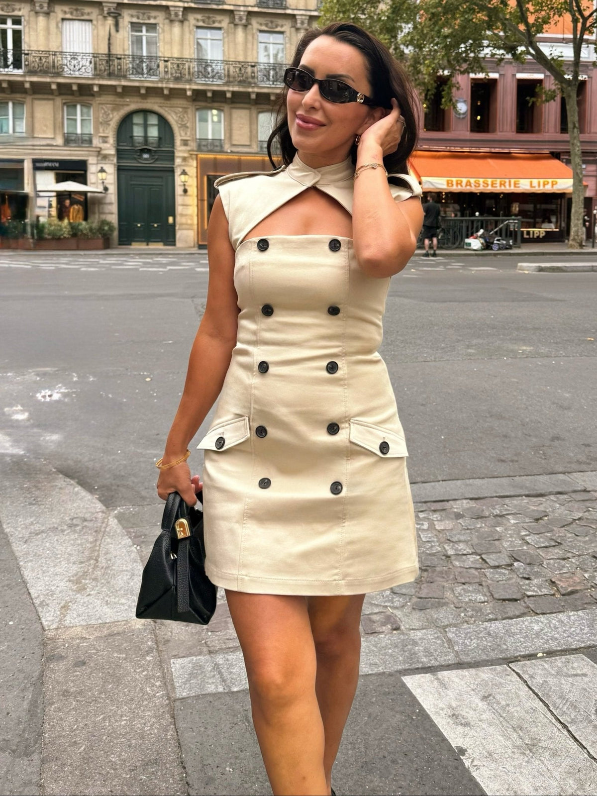 OLANE Sleeveless Cutout Sheath Mini Dress BeigeMDress