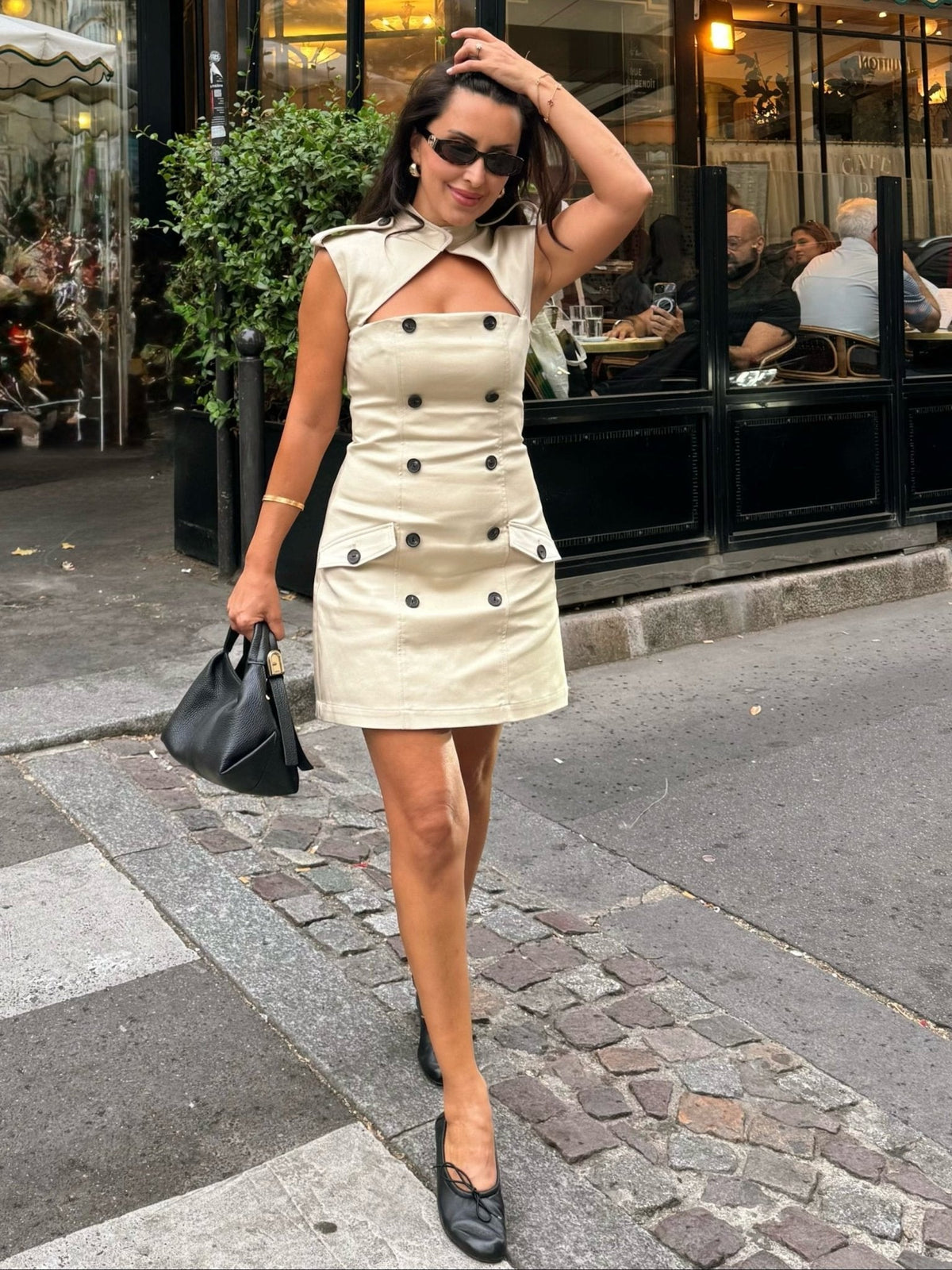 OLANE Sleeveless Cutout Sheath Mini Dress BeigeSDress
