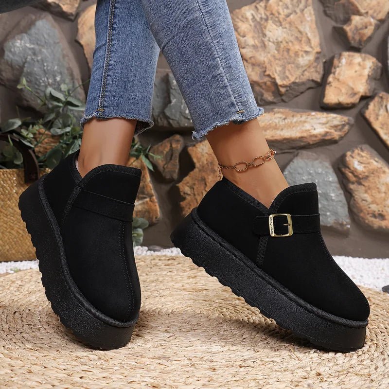 OLANE Slip-On Suede Platform Ankle Booties Black39Boots