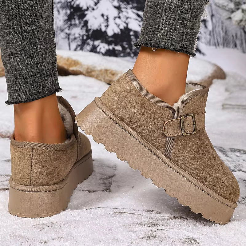 OLANE Slip-On Suede Platform Ankle Booties Taupe39Boots
