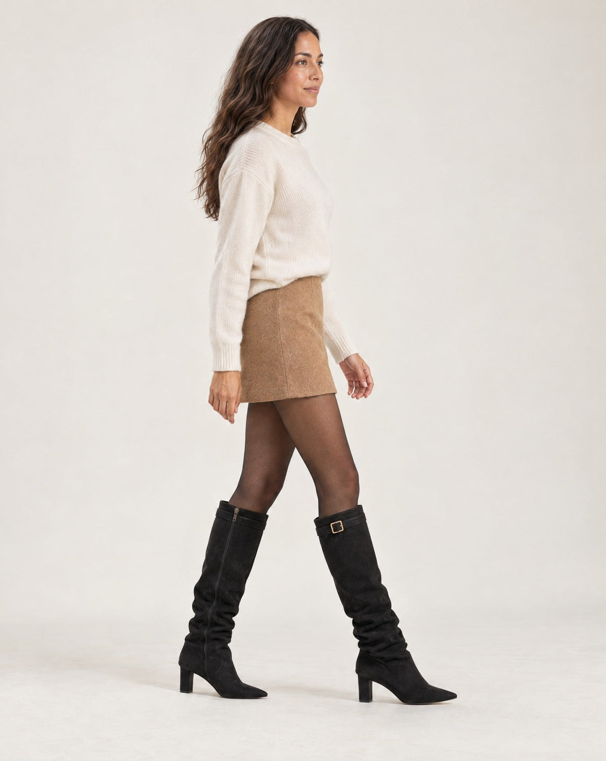 OLANE Slouchy Faux Suede Knee High Boots Black34Boots
