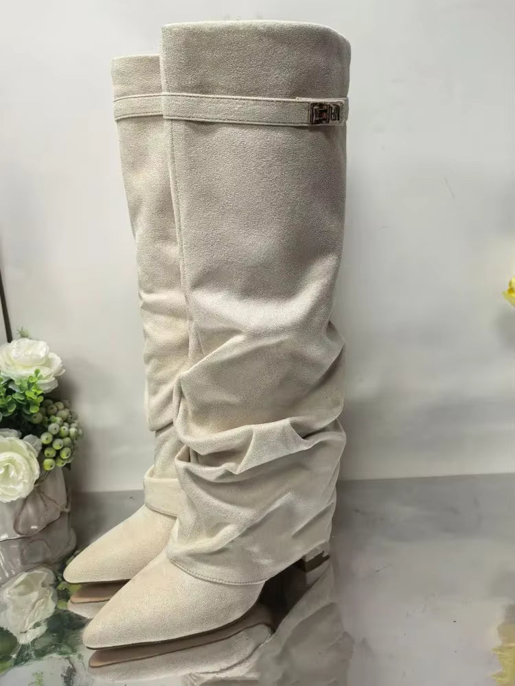 OLANE Slouchy Faux Suede Knee High Boots Brown34Boots