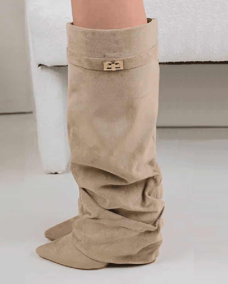 OLANE Slouchy Faux Suede Knee High Boots Brown34Boots
