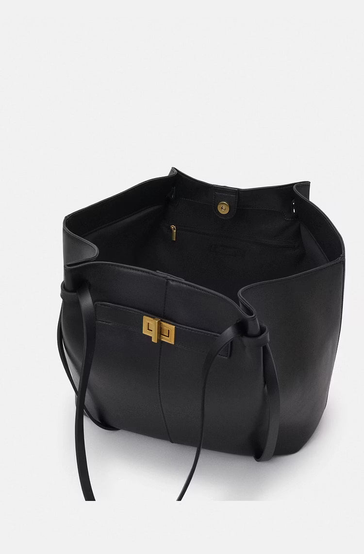OLANE Spacious Vegan Leather Shopper Bag BlackRegularBag