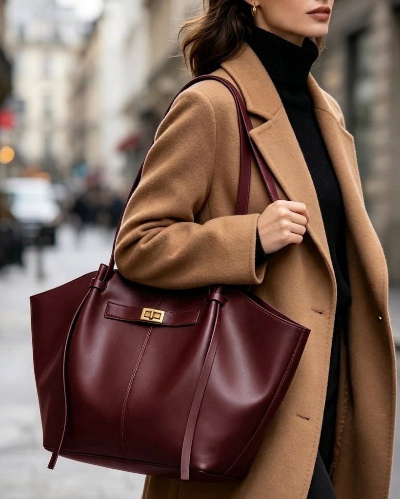 OLANE Spacious Vegan Leather Shopper Bag BurgundyRegularBag