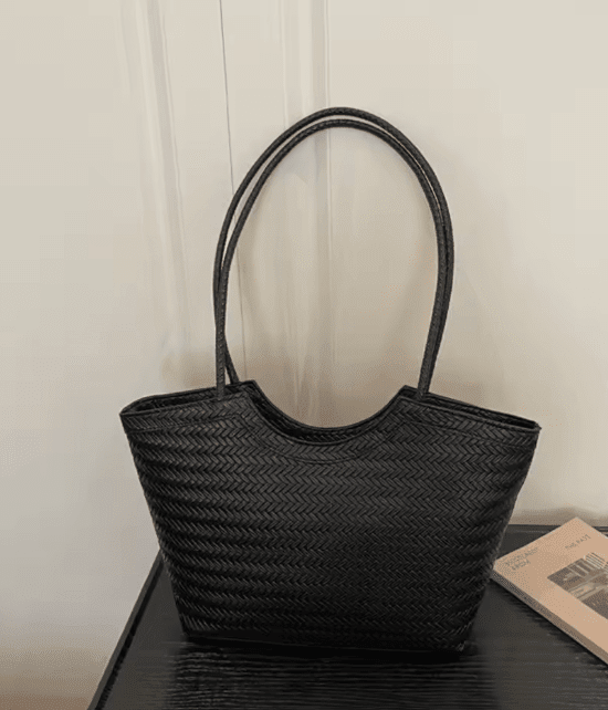 OLANE Spacious Woven Faux Leather Bag BlackRegularBag