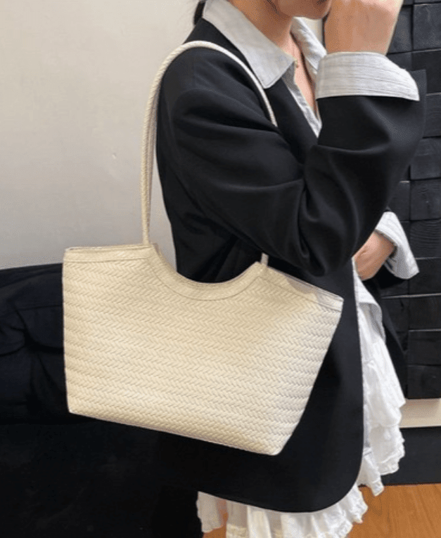 OLANE Spacious Woven Faux Leather Bag WhiteRegularBag