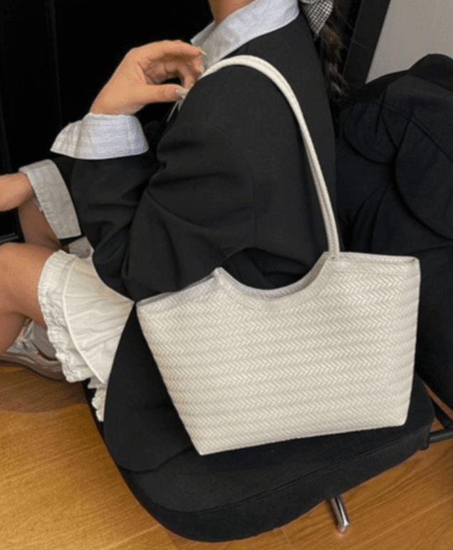 OLANE Spacious Woven Faux Leather Bag WhiteRegularBag