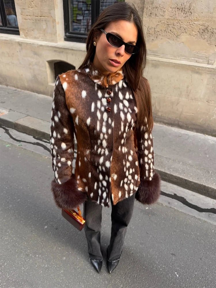 OLANE Stand Collar Faux Fur Bambi Jacket MWomen's Coats & Jackets
