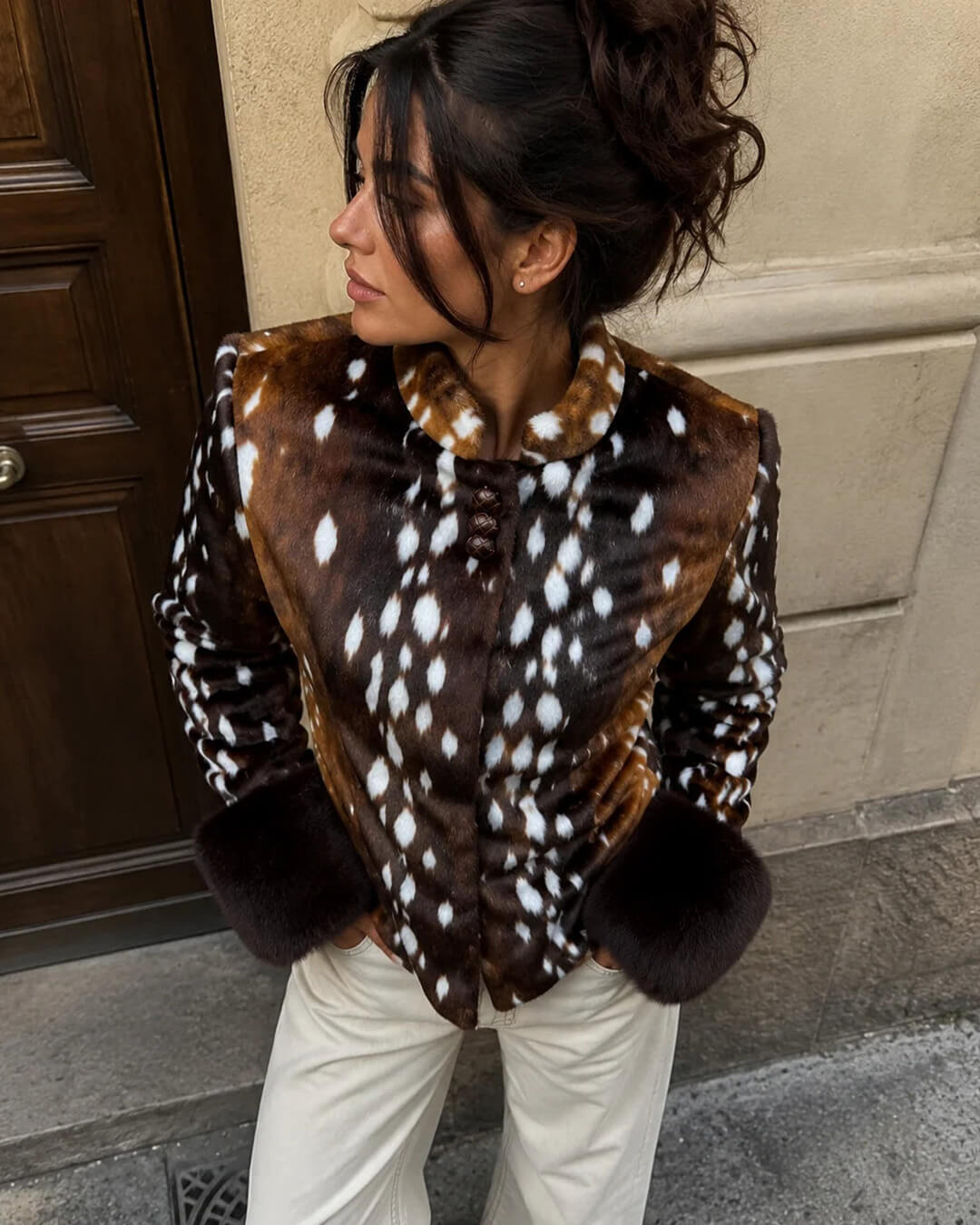 OLANE Stand Collar Faux Fur Bambi Jacket MWomen's Coats & Jackets