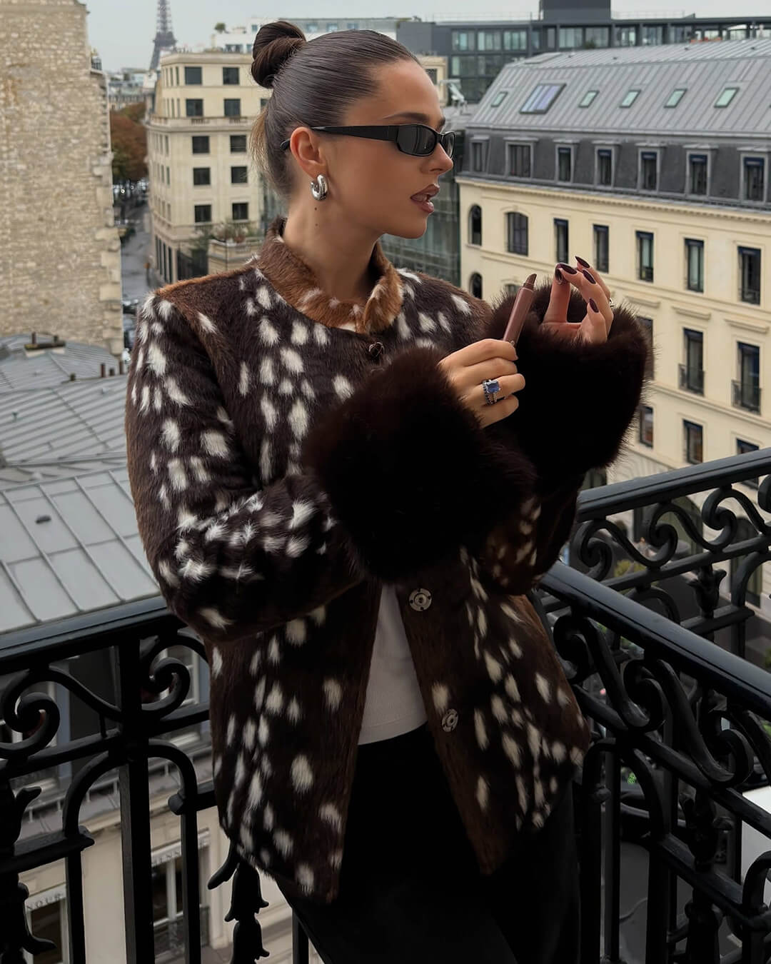 OLANE Stand Collar Faux Fur Bambi Jacket SWomen's Coats & Jackets