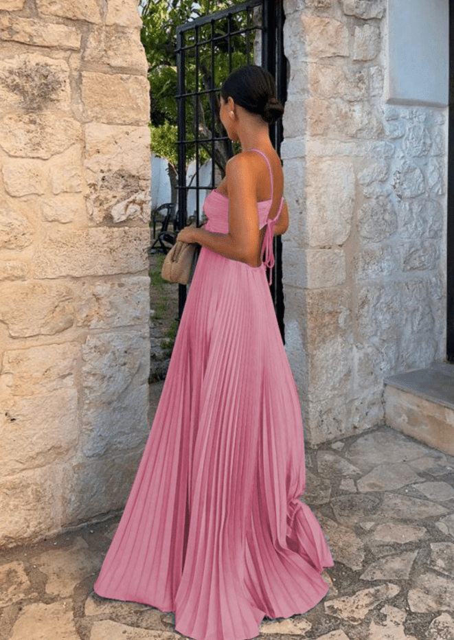 OLANE Strappy Halter Pleated Maxi Dress PinkXSWomen's Dresses