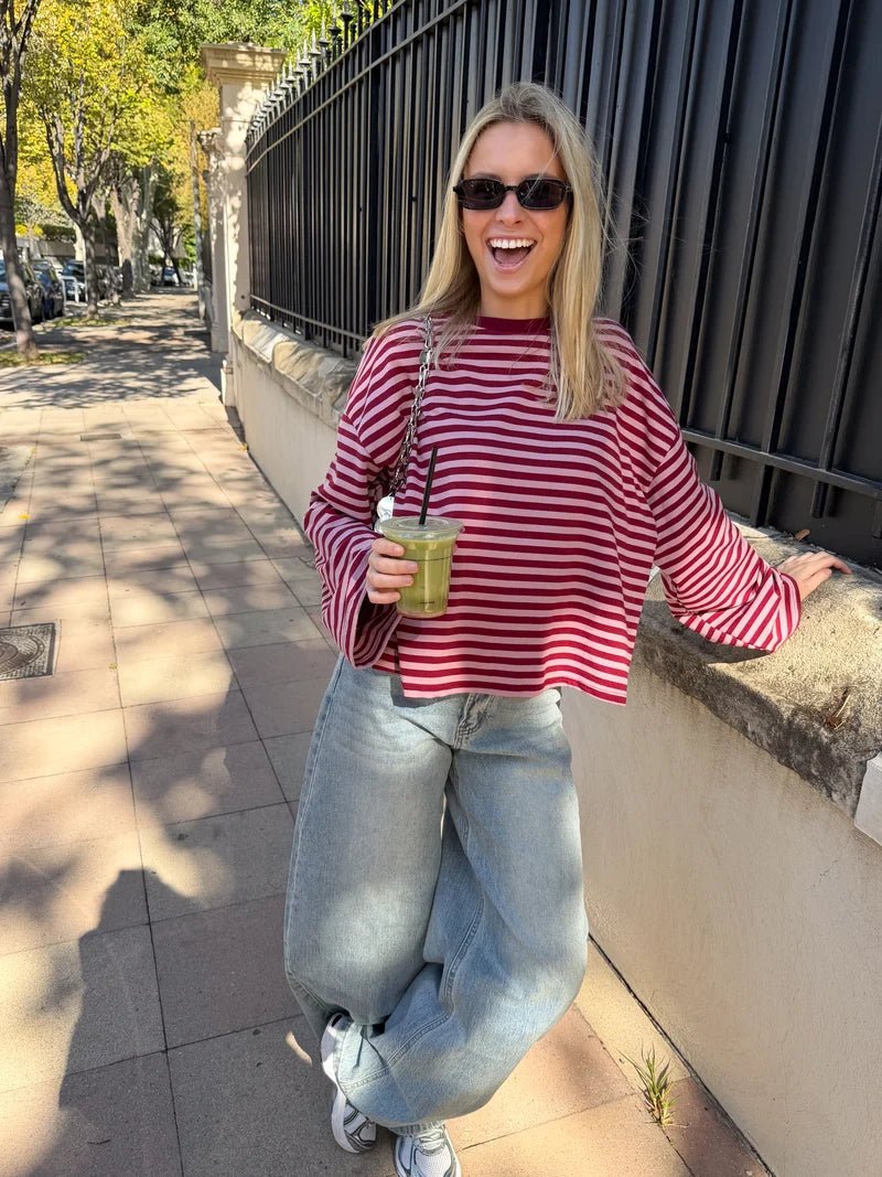 OLANE Striped Oversized Knit Sweater PinkXSWomen's Sweaters & Cardigans