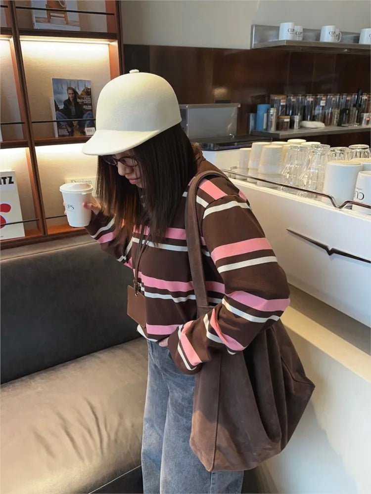 OLANE Striped Polo Long Sleeve Top StripedLTop