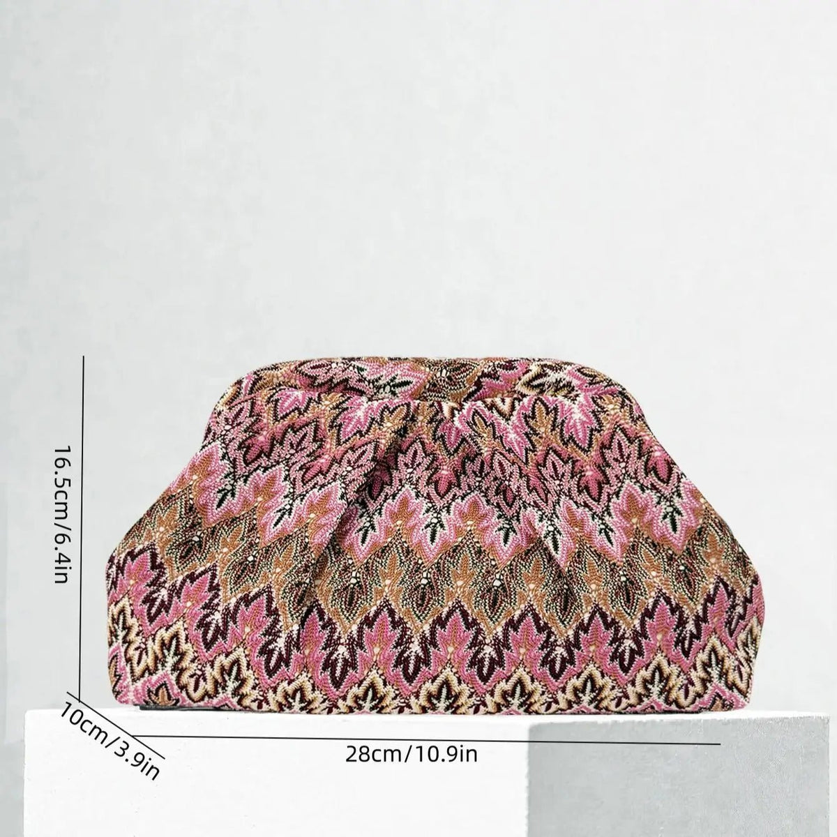 OLANE Structured Jacquard Pleated Clutch Bag