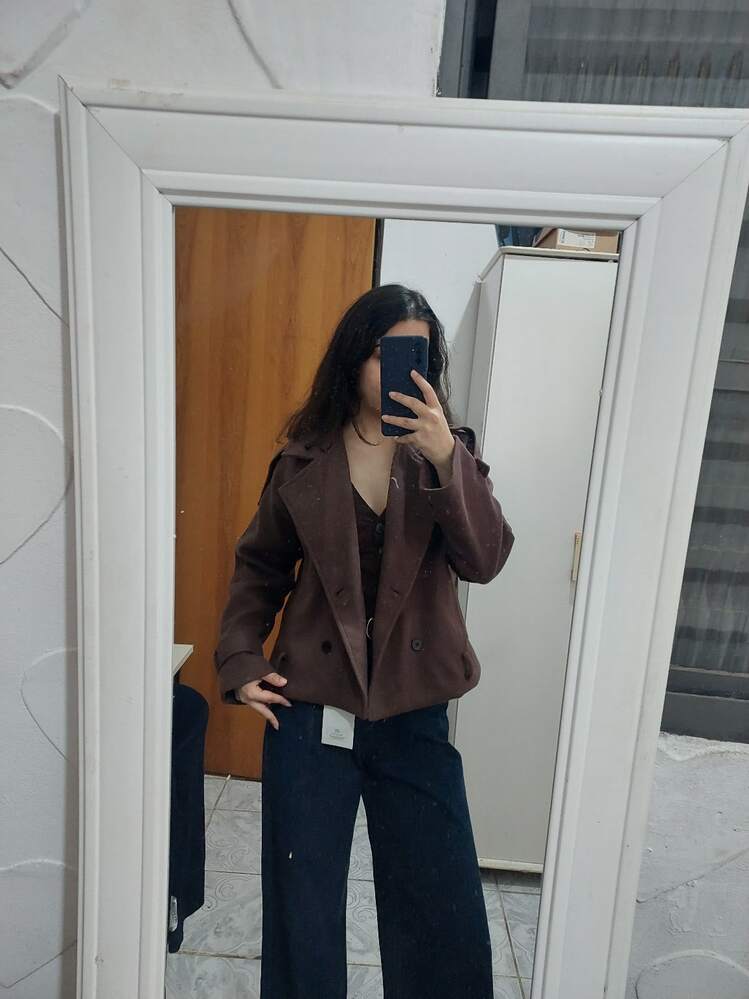 OLANE Stylish Belted High Collared Coat BrownLWomen's Coats & Jackets