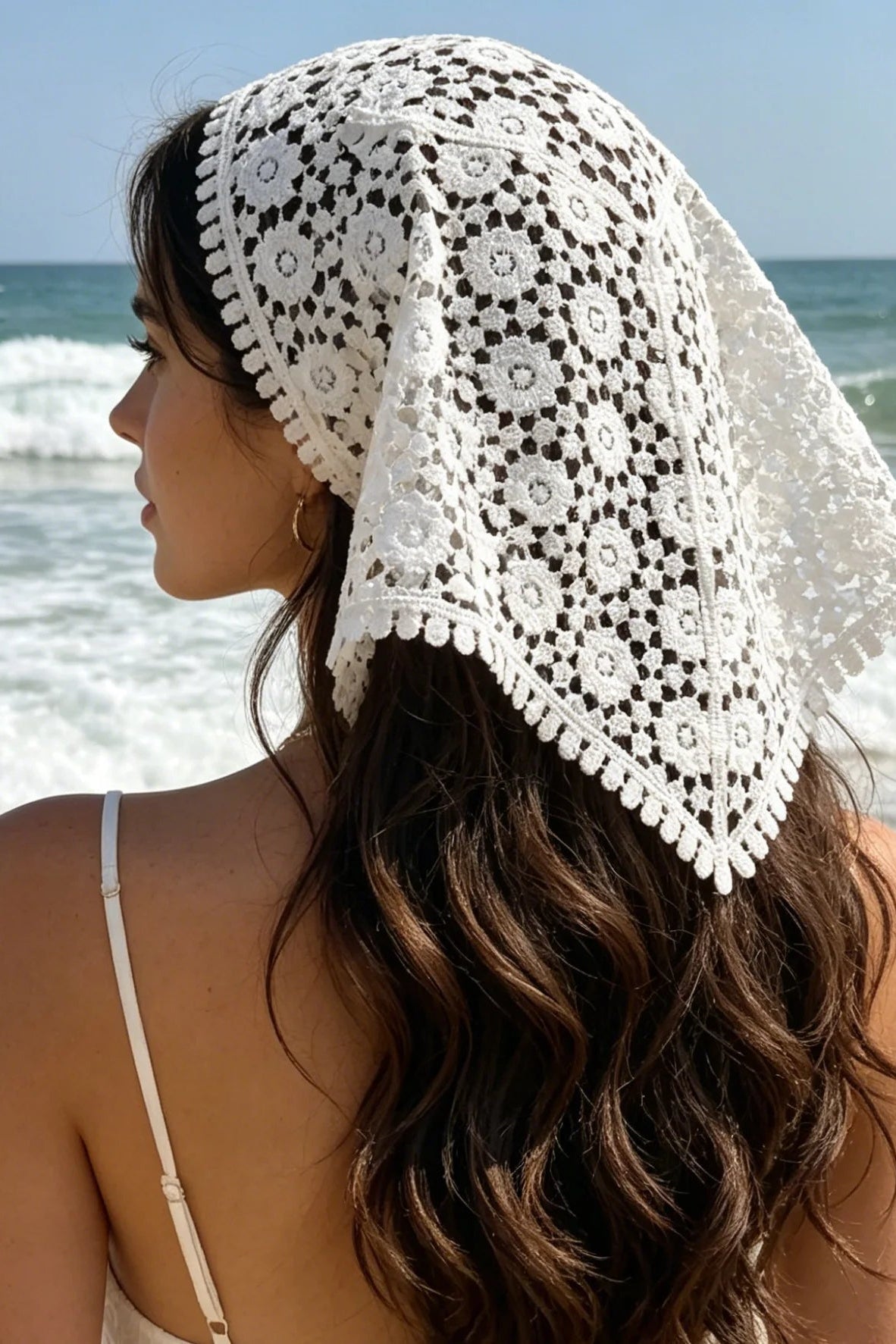 OLANE Stylish Bohemian Triangle Headscarf WhiteWomen's Accessories