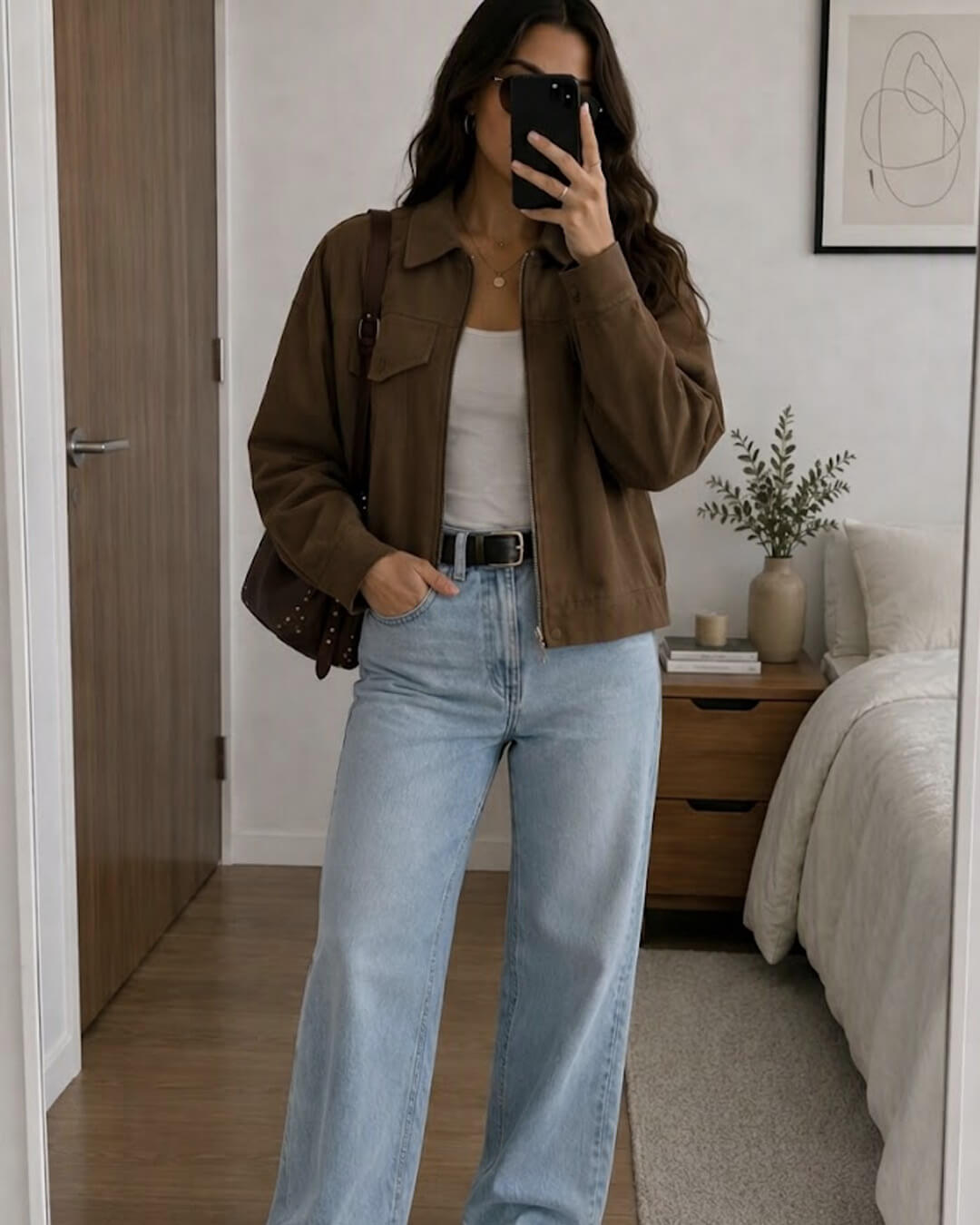 OLANE Stylish Brown Cropped Zip Jacket BrownSWomen's Coats & Jackets
