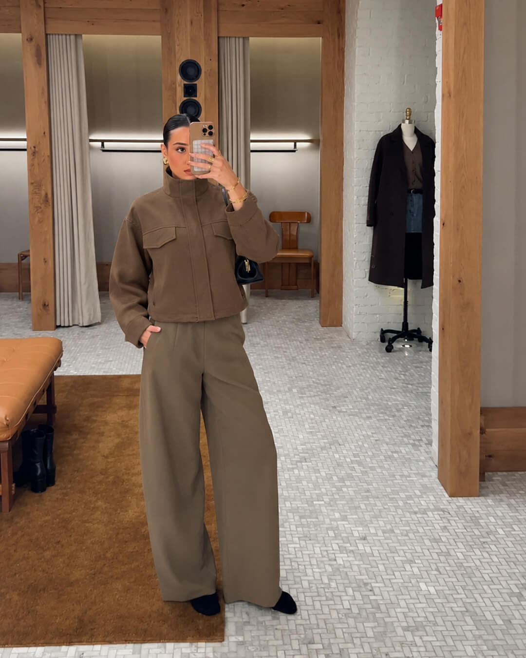 OLANE Stylish Brown Cropped Zip Jacket BrownSWomen's Coats & Jackets