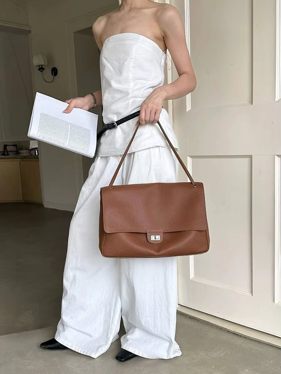 OLANE Stylish Chevron Leather Crossbody Bag TanBag