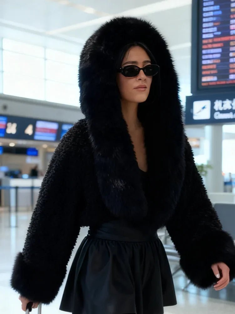 OLANE Stylish Fluffy Hooded Faux Fur Jacket WhiteSWomen's Coats & Jackets
