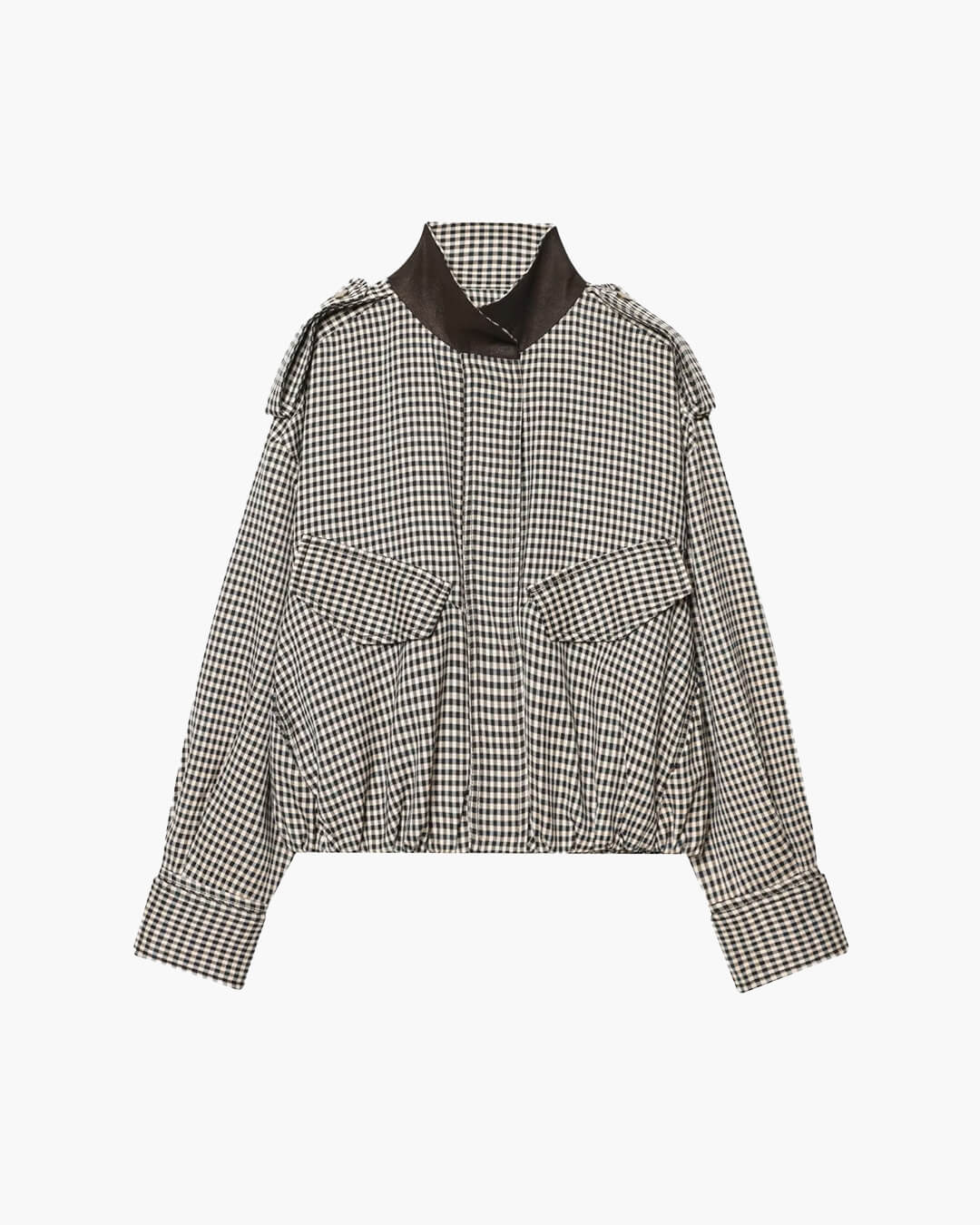OLANE Stylish High Neck Checked Bomber Jacket LWomen's Coats & Jackets