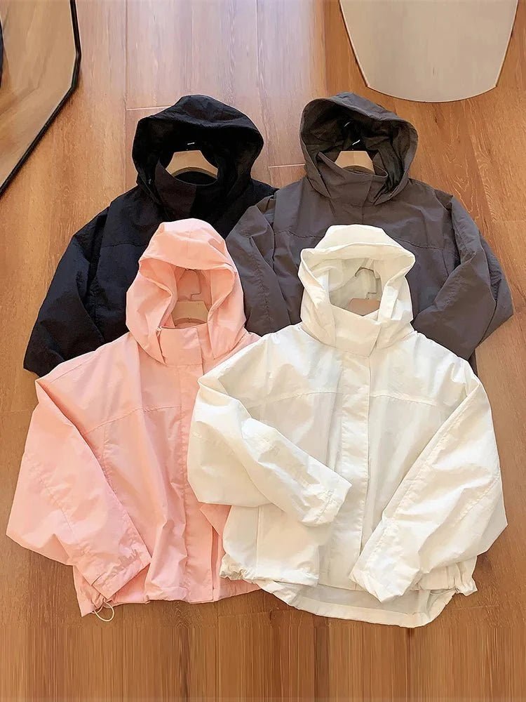 OLANE Stylish Hooded Windbreaker Jacket BlackSWomen's Coats & Jackets