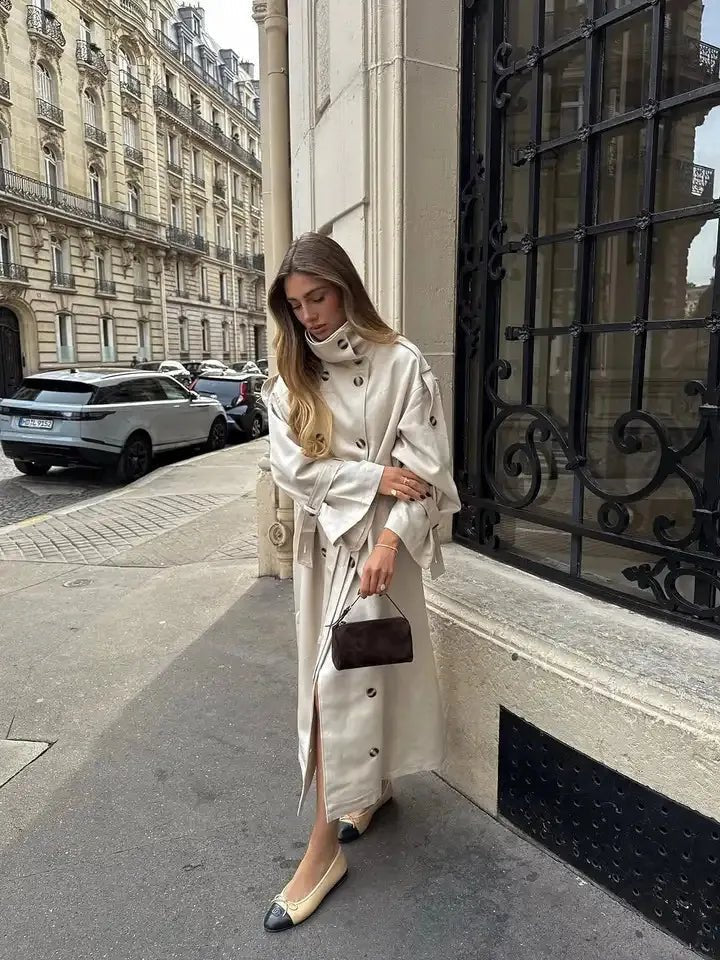 OLANE Stylish Long Belted Trench Coat MWomen's Coats & Jackets