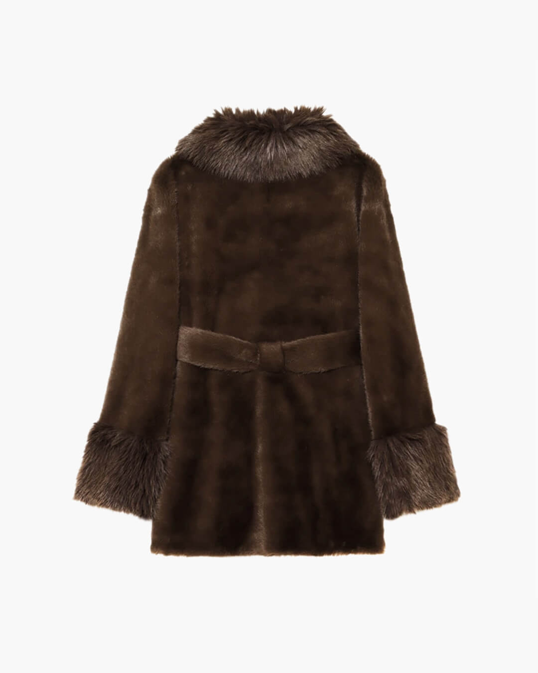 OLANE Stylish Oversized Belted Faux Fur Coat Dark BrownLWomen's Coats & Jackets