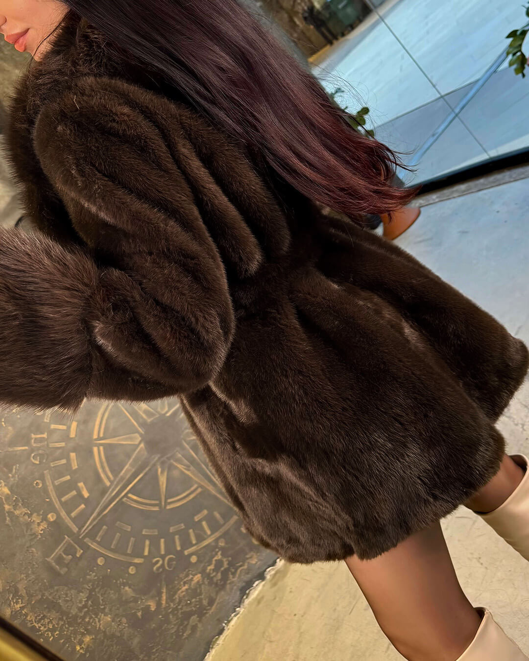 OLANE Stylish Oversized Belted Faux Fur Coat Dark BrownMWomen's Coats & Jackets