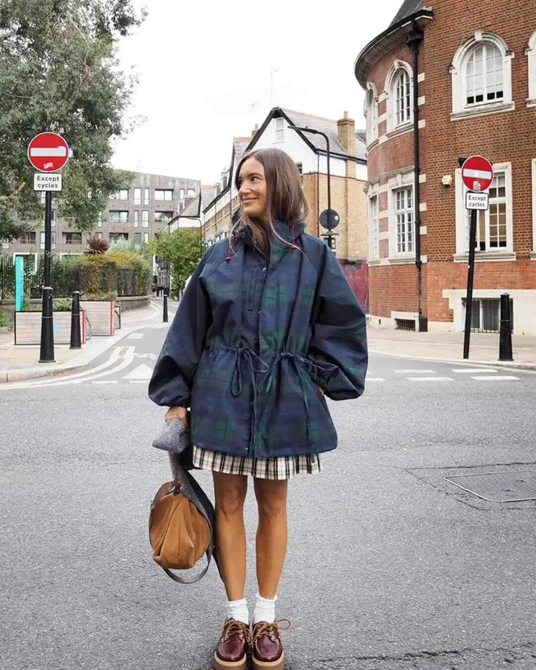 OLANE Stylish Oversized Plaid Lace-Up Jacket LWomen's Coats & Jackets