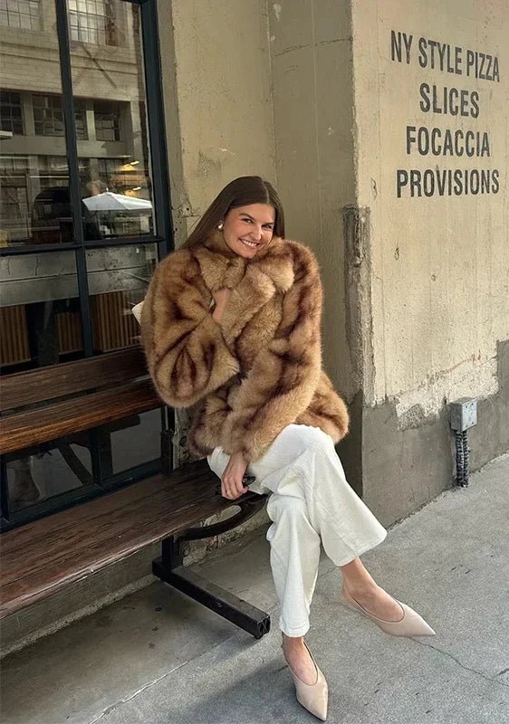 OLANE Stylish Soft Faux Fur Coat BrownLWomen's Coats & Jackets