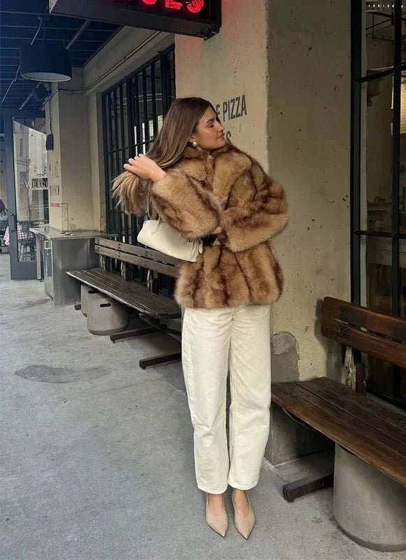 OLANE Stylish Soft Faux Fur Coat BrownLWomen's Coats & Jackets