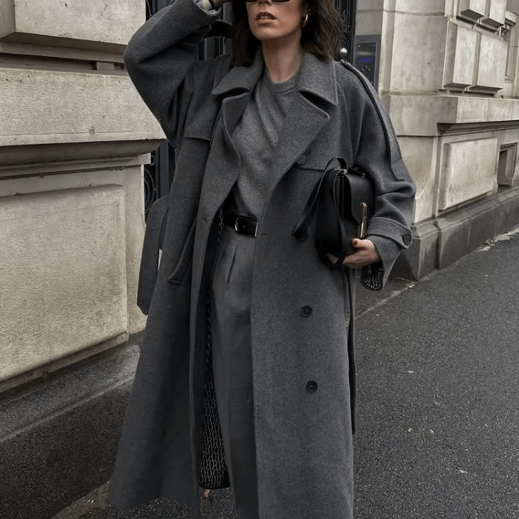 OLANE Stylish V-Neck Autumn Winter Coat GraySWomen's Coats & Jackets