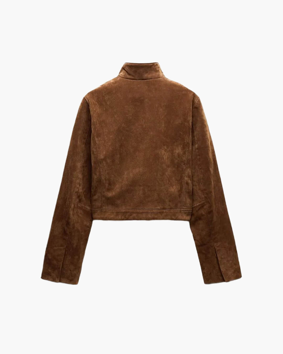 OLANE Suede Stand Collar Zipper Jacket BrownMWomen's Coats & Jackets